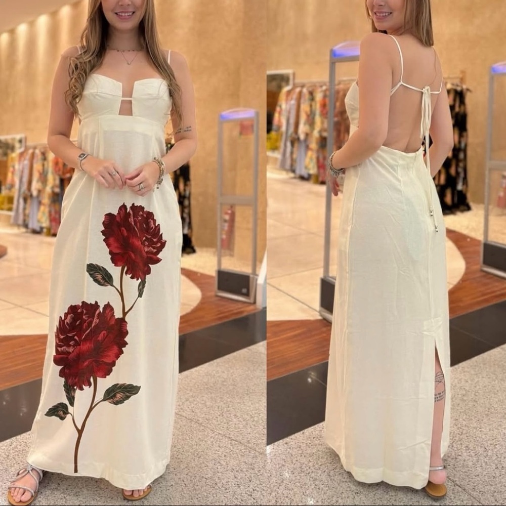 FARM Rio  White Dress with Red Floral Design Size L - Picture 4 of 10